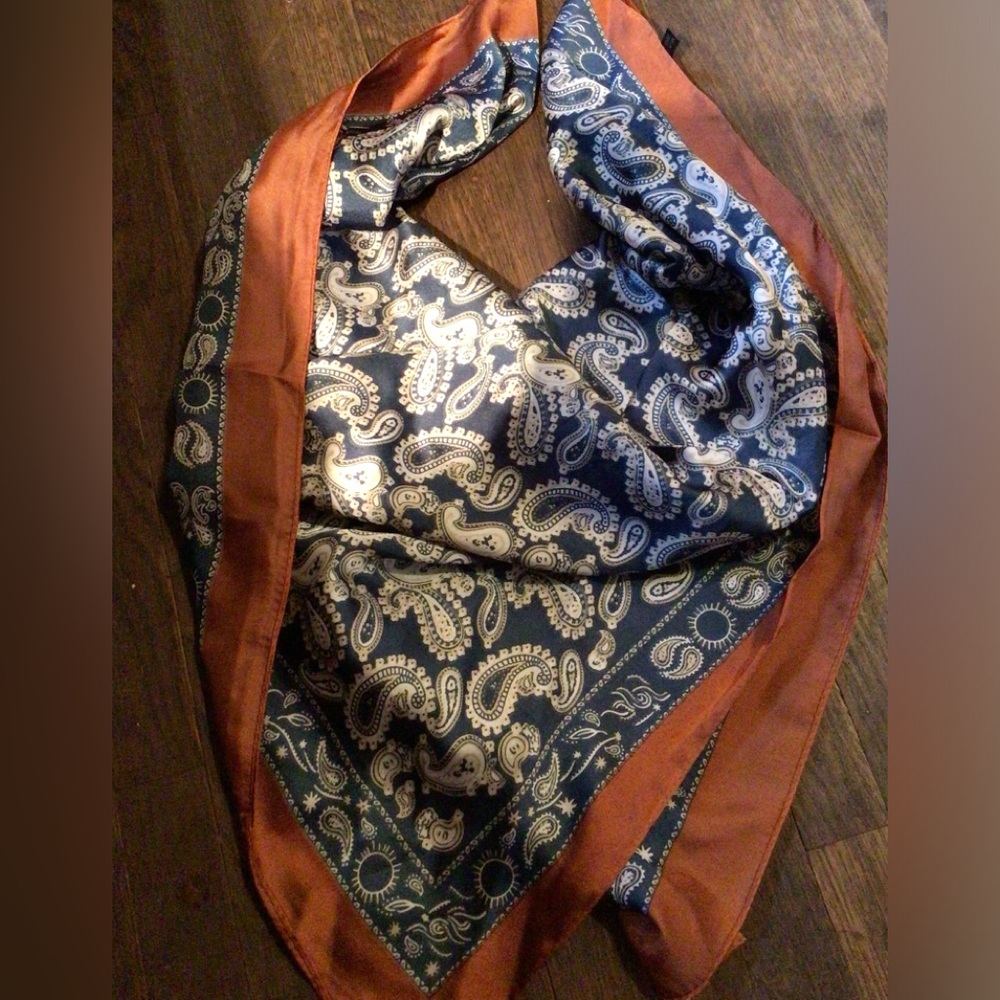 NEW ! Boho Paisley Silk Scarf with Brown Border